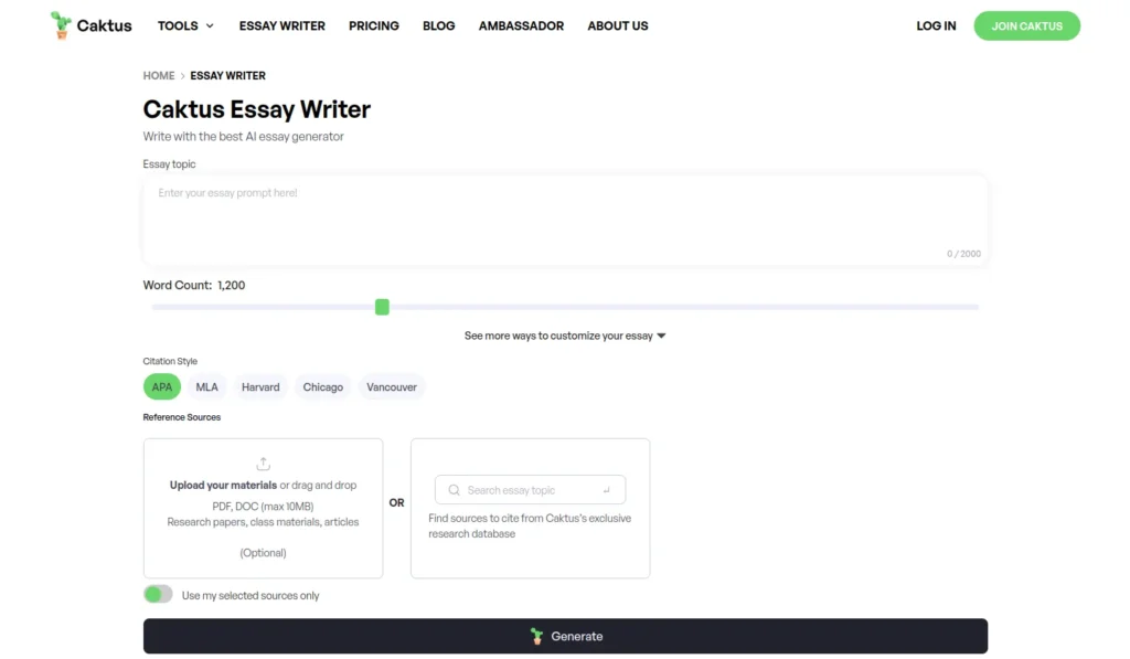 caktus essay writer
