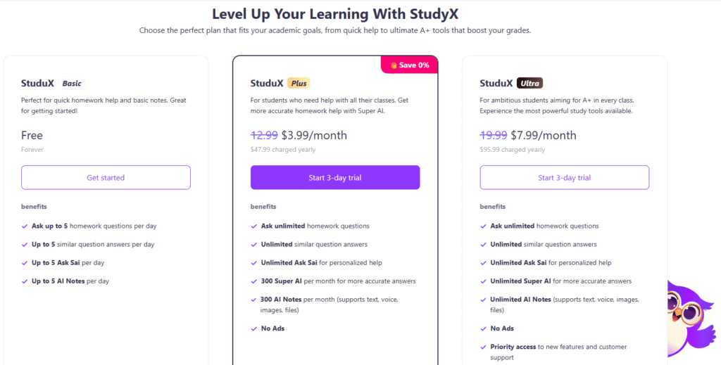 StudyX AI pricing