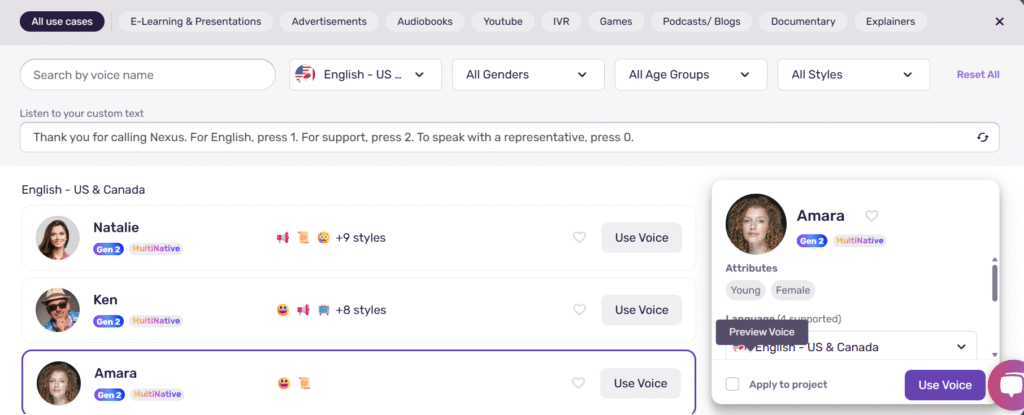 Large voice library murf ai