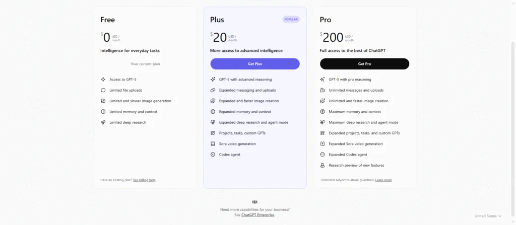 ChatGPT pricing
