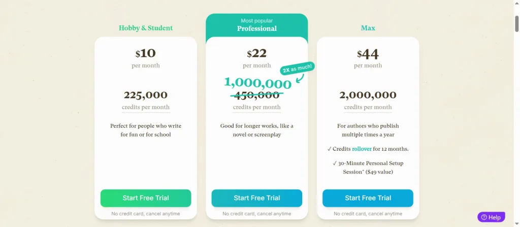 Sudowrite pricing