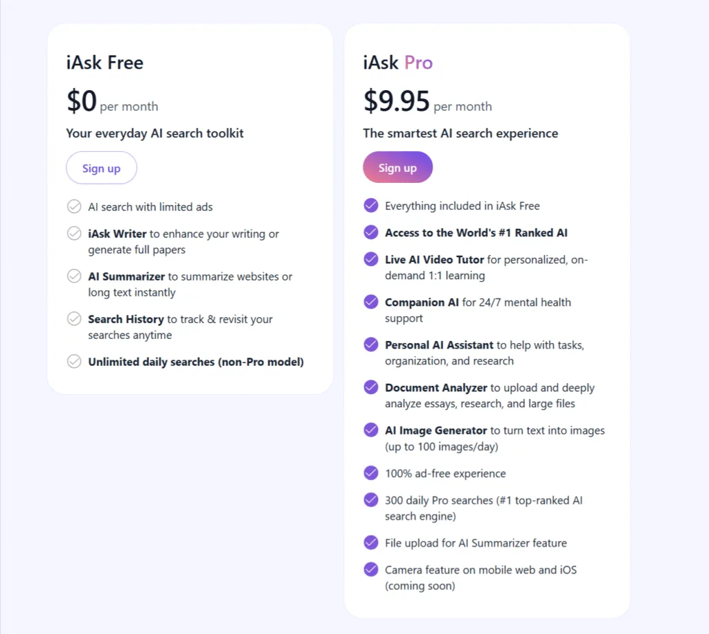 iAsk AI Pricing 2025